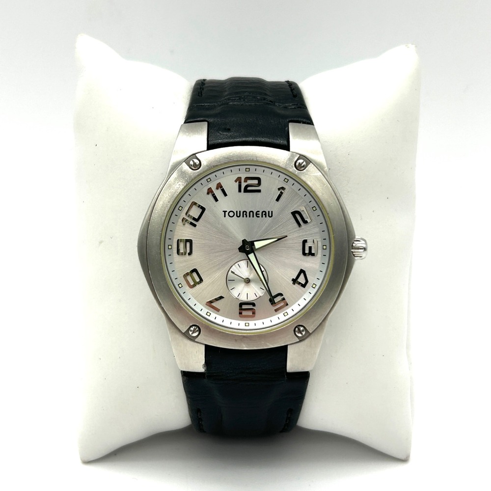 Tourneau Wrist Watch Leather Mens OS Black Excellent Y2K Gap Inc Collab Swiss